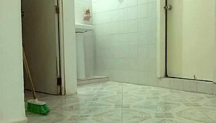 chubby neighbor cleans every inch of her new apartment