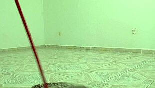 chubby neighbor cleans every inch of her new apartment