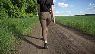 Sexy MILF walks outdoors TEASING her tight jeans panty lines on big ass