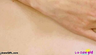 Blonde beauty poses petite figure during intimate photoshoot interview