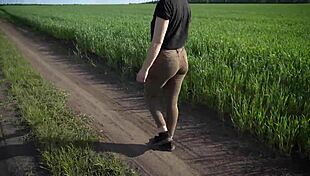 Sexy MILF walks outdoors TEASING her tight jeans panty lines on big ass
