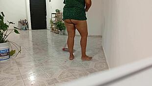chubby neighbor cleans every inch of her new apartment