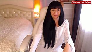Helga Muah Mlady's White Shirt Black Lingerie Strip Teases Perky Nipples Pussy!