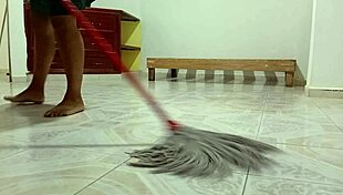 chubby neighbor cleans every inch of her new apartment