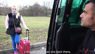 blonde trades deepthroat for big cock fuck in moving taxi