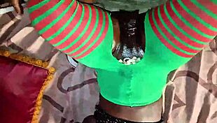 Christmas midget elf ripped clothes takes Santa's fat pole doggy after freak night