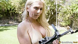 backyard drone crash leads to christie stevens spanking and milf smashing.