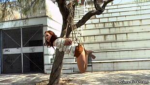 Euro Slave's Naked Public Walk Leads to Bound Outdoor Fucking and Voyeur Domination Thrills