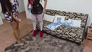 mmm stepmom's huge tits feel so good rubbin against stepdaughter's curves while hubby works