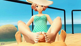okumura's beach footjob teases bare soles perfectly