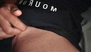 Hot guy jerks massive cock in tight workout clothes moaning loud intense bed masturbation!