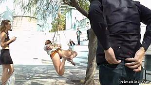 Euro Slave's Naked Public Walk Leads to Bound Outdoor Fucking and Voyeur Domination Thrills