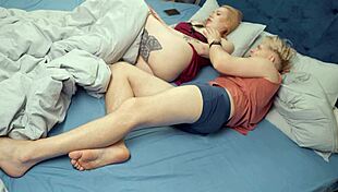 step son sneaks creampie into step mom sharing hotel bed petting