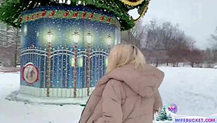 our amateur milf couple shares homey holiday snow sex video