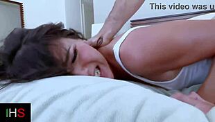 brunette beauty gets poolside pussy pounding then anal in bed by horny stud