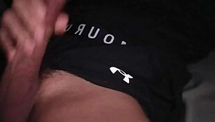 Hot guy jerks massive cock in tight workout clothes moaning loud intense bed masturbation!