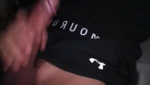 Hot guy jerks massive cock in tight workout clothes moaning loud intense bed masturbation!