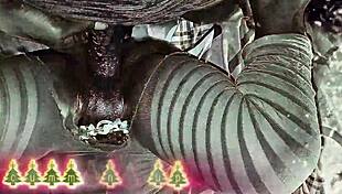 Christmas midget elf ripped clothes takes Santa's fat pole doggy after freak night