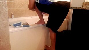 Watch Her Scrub That Bathroom Spotless During House Chores!