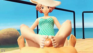 okumura's beach footjob teases bare soles perfectly