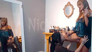 Lesbian smoke play with oral fun