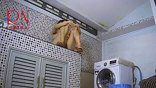 housewife in washing machine fun