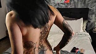 horny goth OILS up for HUGE dildo pounding - zami escobar