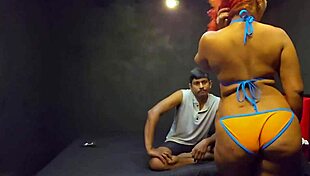 Luscious Orange Blue Bikini Try-On Teases Nilmini Sheron's Wet Pussy And Tits With Husband Dushantha