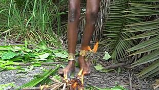 skinny african native tempts with jungle cooking allure