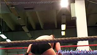 busty chubby babes finger lick pussies wrestling naked in ring