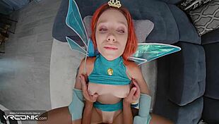 skinny redhead bloom sucks huge cock in winx cosplay