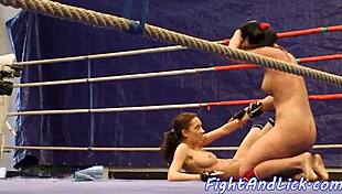 busty chubby babes finger lick pussies wrestling naked in ring
