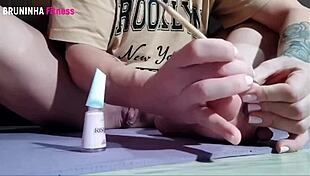 hot brazilian paints toes and shows clit
