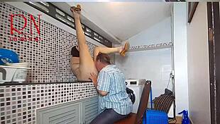 housewife in washing machine fun