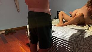 my cuckold hubby watches me getting a creampie in missionary position