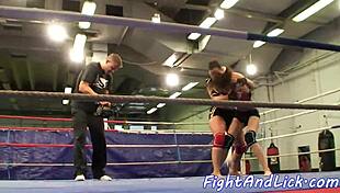 busty chubby babes finger lick pussies wrestling naked in ring