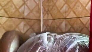 Public Ebony Creampie Drips After Golden Shower Soaks Ripped Clothes in Homemade Outdoor Fun