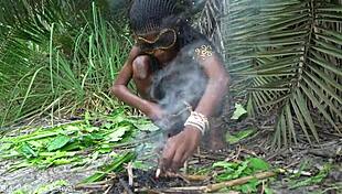 skinny african native tempts with jungle cooking allure