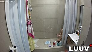 luuv showers flashing shaved pussy with girlfriend for reality cam