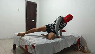 ugly guy tries masturbating his small cock with toy