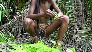skinny african native tempts with jungle cooking allure