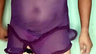 Model shows satin lingerie in close anal play