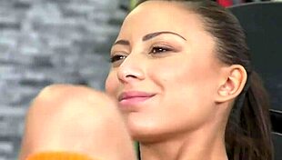 Toned lesbian brunette teacher licks fit yoga babe in gym classroom workout