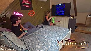 belle-mere heats up beau-fils during pac-man, he fucks her pussy bareback and fills it before eating cum