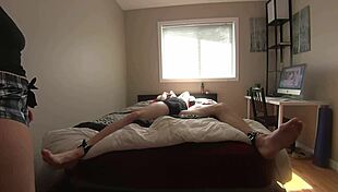 milf teases her bound boyfriends feet and cock to orgasm