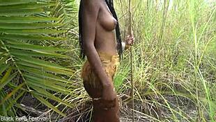 skinny african native tempts with jungle cooking allure