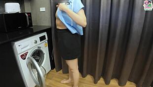 Cute Thai Ninew Fucked Bent Over Washing Machine Creampie Pussy