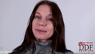 brunette newcomer enjoys her casting interview session today