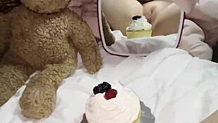 My kinky virgin step sister uses cake for masturbation instead of college