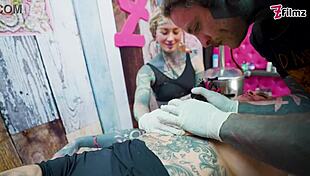 tattooed pair enjoys big dick foursome with inked merry getting wild